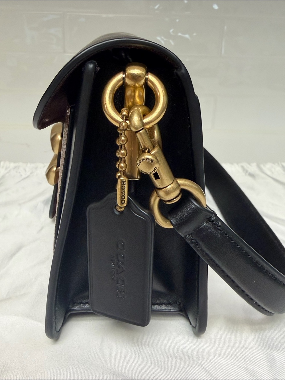 Coach Tabby 26 Black Leather & Brown Signature Canvas Crossbody with Gold 'C' - Picture 3 of 11